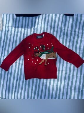 Children’s Place Red Christmas Holiday Reindeer Sweater Baby Toddler 12-18 Month
